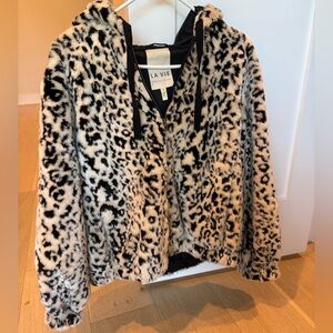 Rebecca Taylor Black and White Faux Fur Bomber Jacket